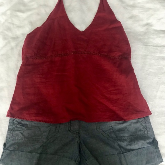 Co-ordinate Rust Red Old-Navy Linen Halter & Blue H&M shorts. All barely worn. - Picture 3 of 11